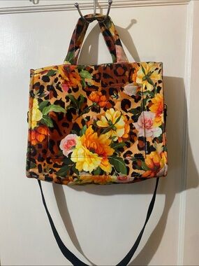 Floral Leopard Print Tote Bag in Yellow and Brown